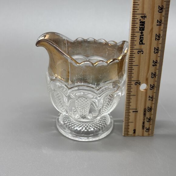 US Glass Antique EAPG Texas Stippled Pattern Clear/Gold Trim Creamer Pitcher Cup - Picture 8 of 8